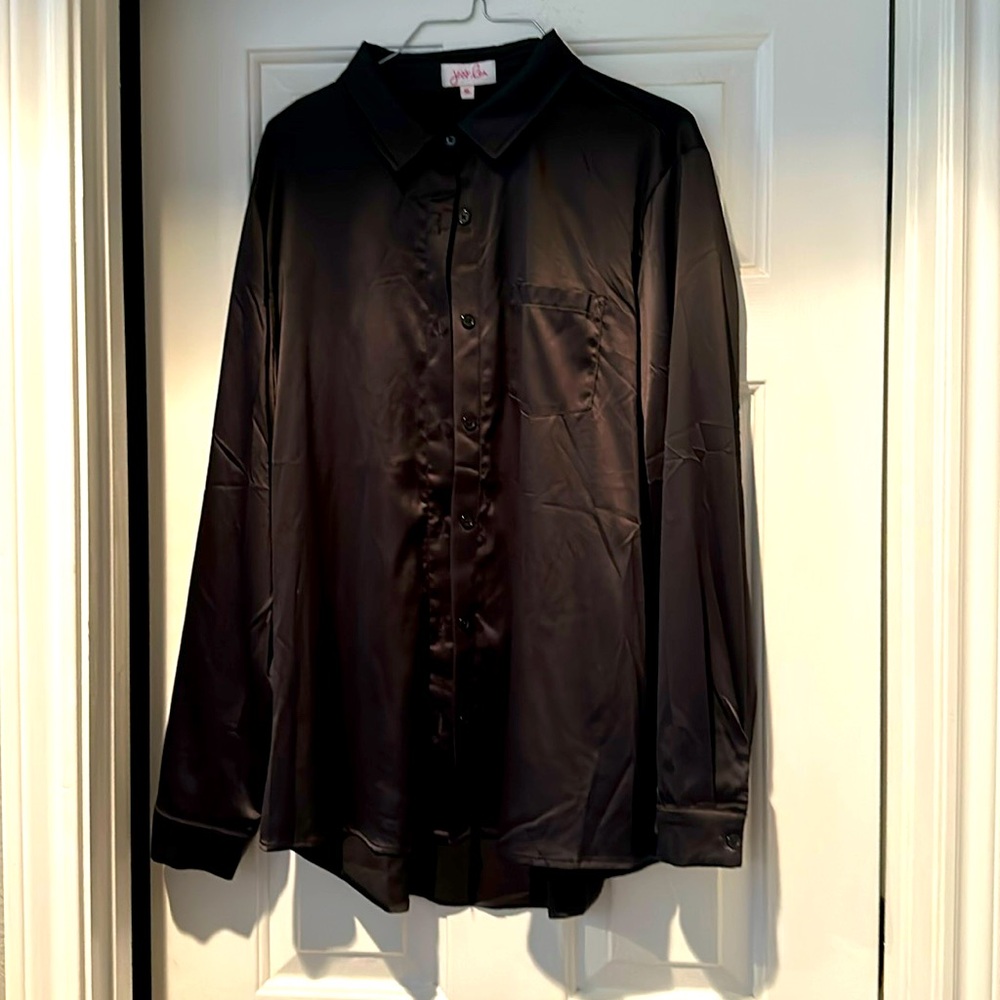 Boutique black satin button up shirt